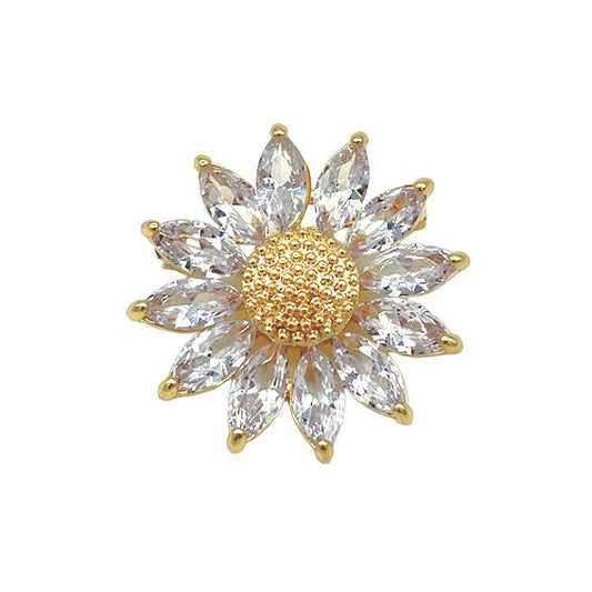 Crystal flower brooch in clear & gold
