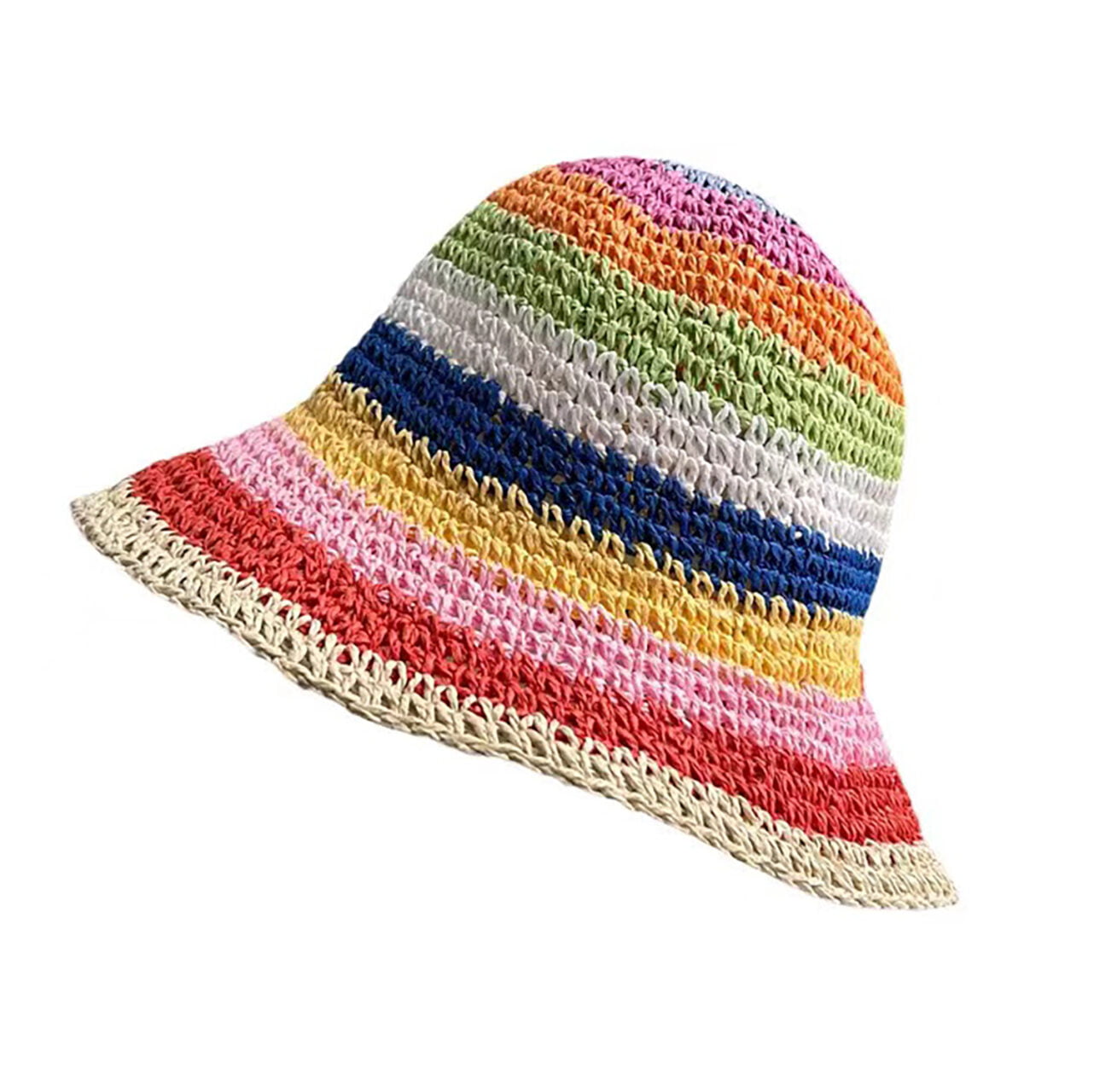 Crochet Paper Yarn Rainbow Bucket Hat