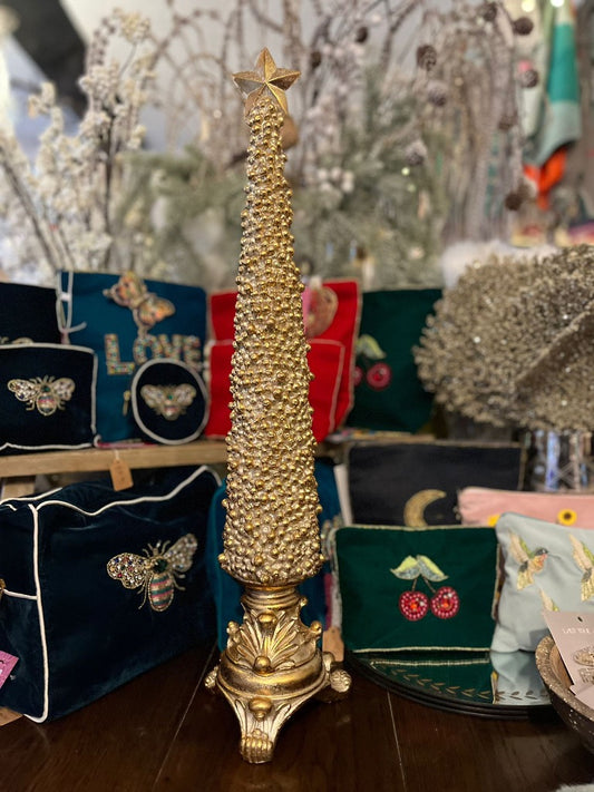Gold Beaded Christmas Tree - Elegant Holiday Decor with Sparkling Beaded Detailing