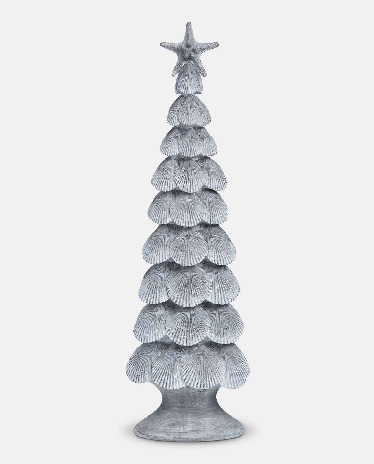 Silver Decorative Conch Tree - Elegant Holiday Decor with Intricate Conch Shell Detailing