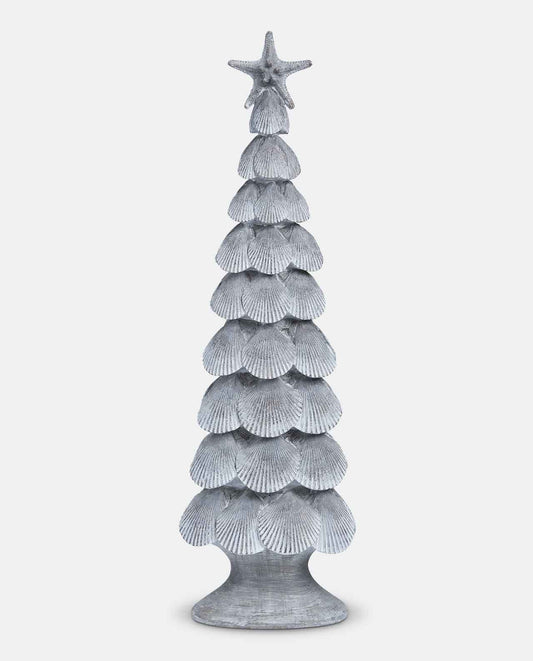 Silver Decorative Conch Tree - Elegant Holiday Decor with Intricate Conch Shell Detailing
