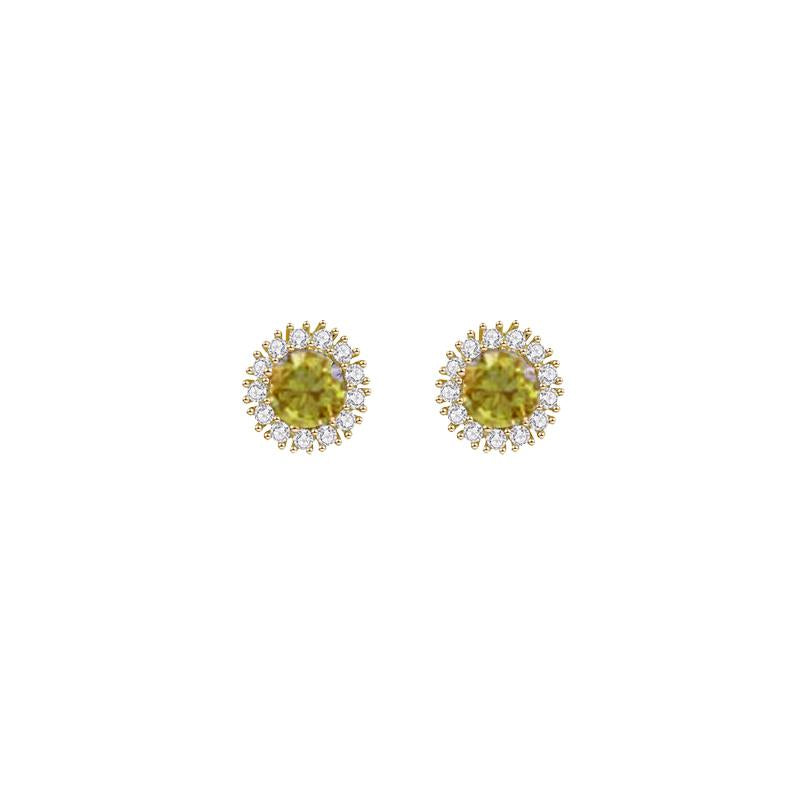 Cluster round stud earring in gold with olive green