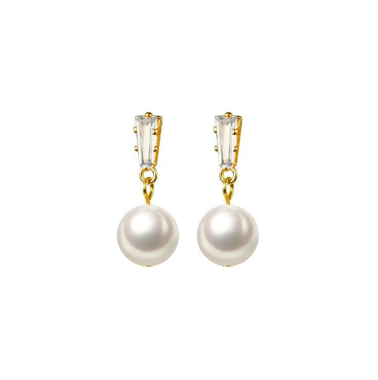 Pearl & CZ drop earring in gold
