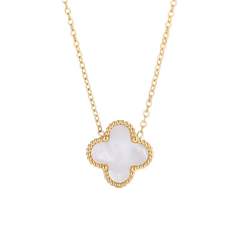 Double sided clover necklace in white & gold