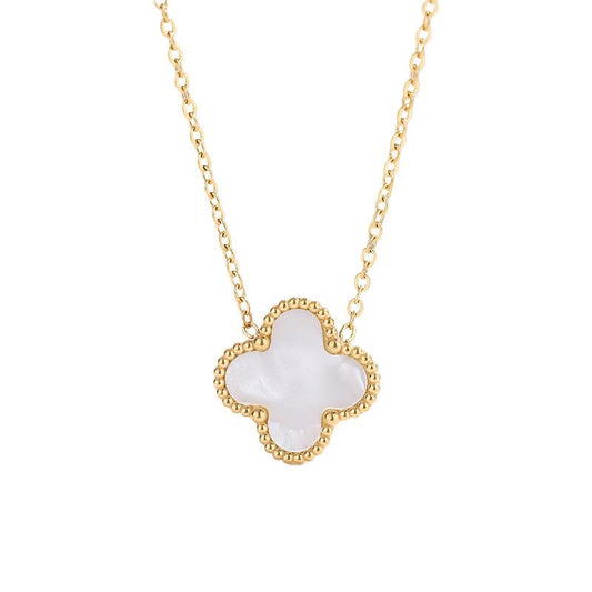Double sided clover necklace in white & gold