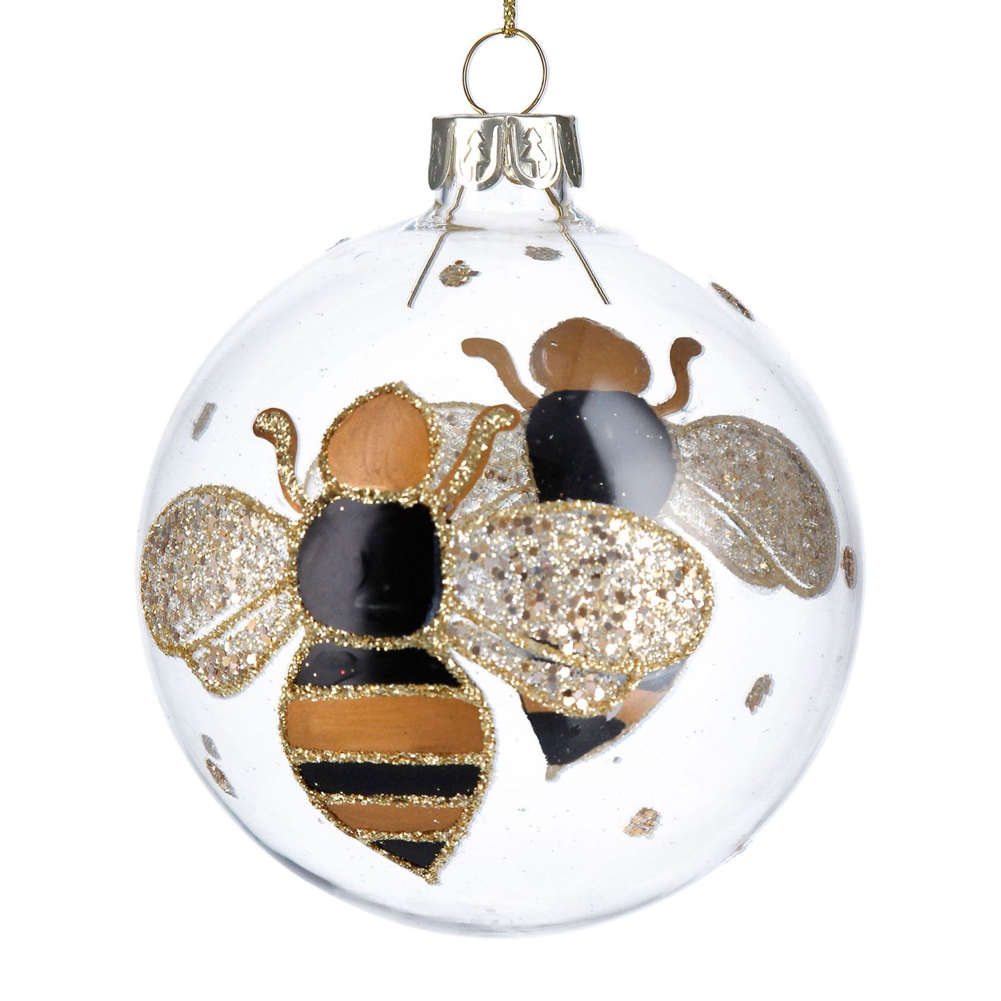 Glass Bauble - Clear/Gold & Black Bee