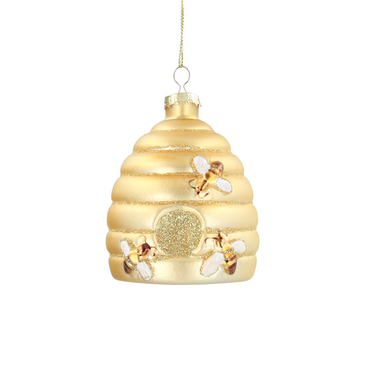 Beehive with Bees Glass Decoration