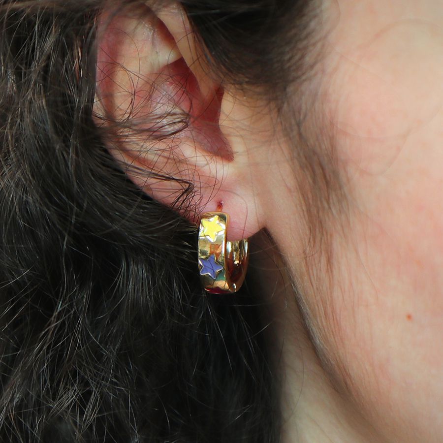 Golden Multicoloured Enamel Star Hoop Earrings