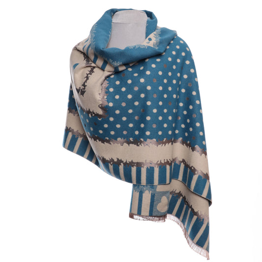 Spots and Hearts Blue Wrap Scarf