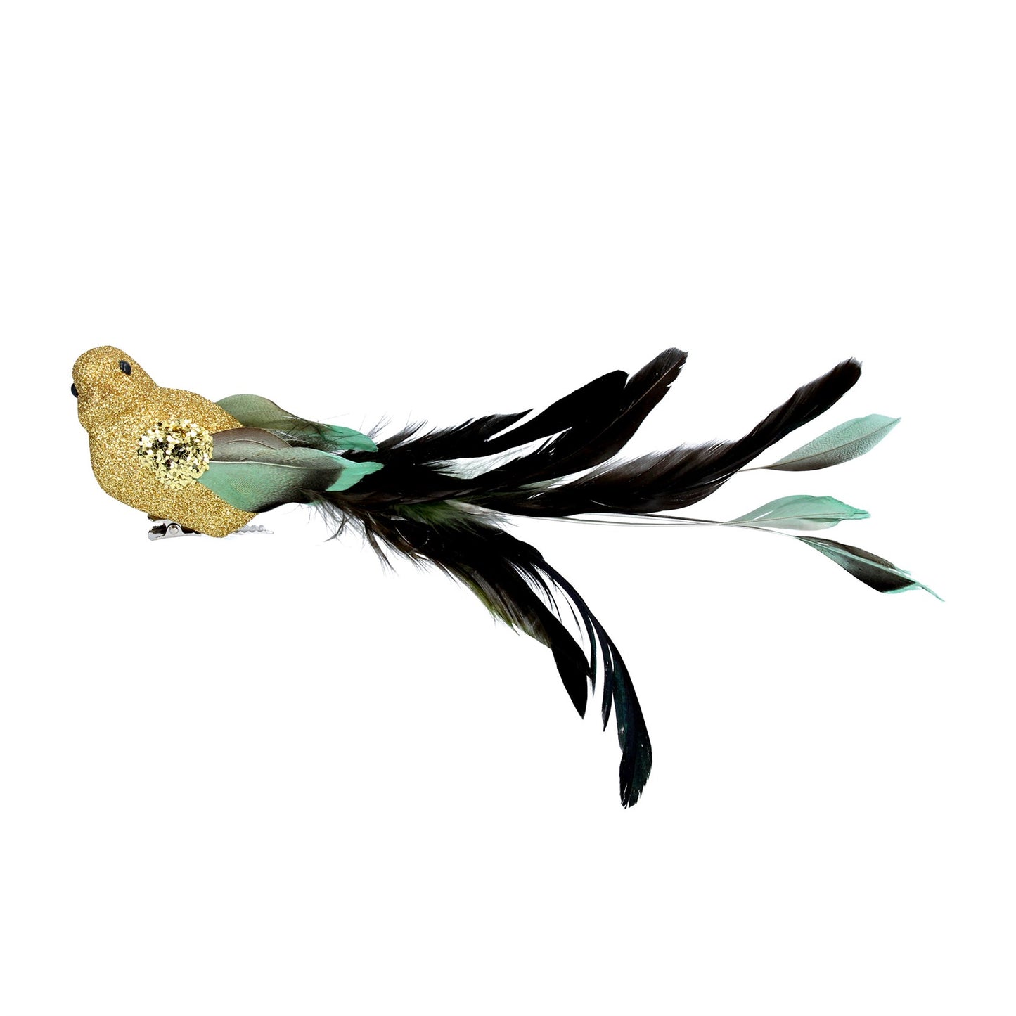 Gold Glitter and Feather Clip on Bird