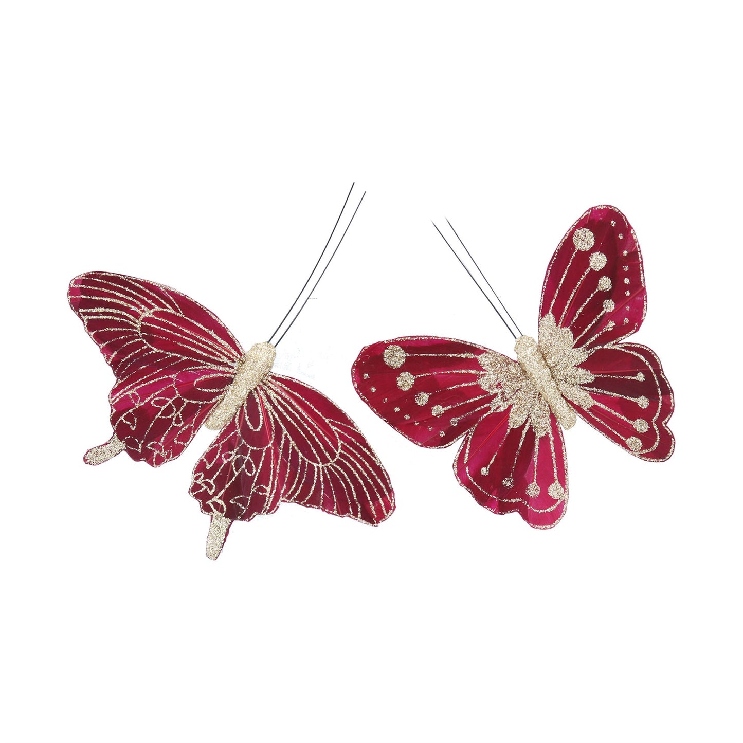 Set of 2 Clip on Butterfly - Burgundy/Gold