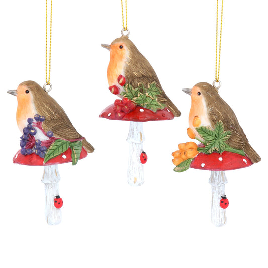 Toadstool with Robin Resin Decoration