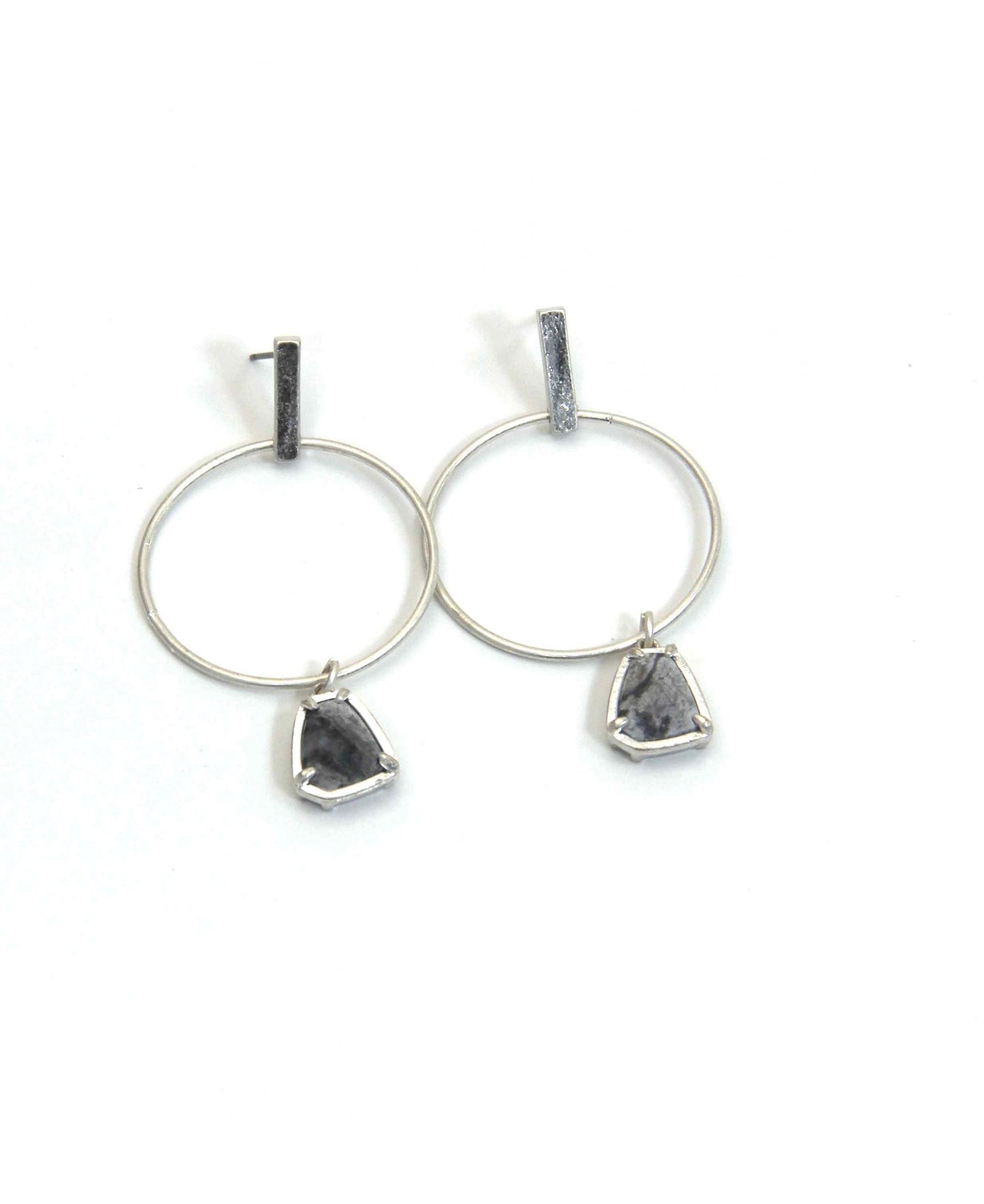 Silver Hoop Earring with Stone Pendant