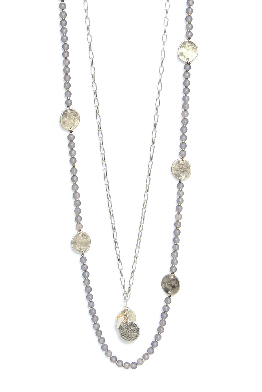 Long Gold Pendant and Bead Layer Necklace - The Tulip Tree Chiddingstone