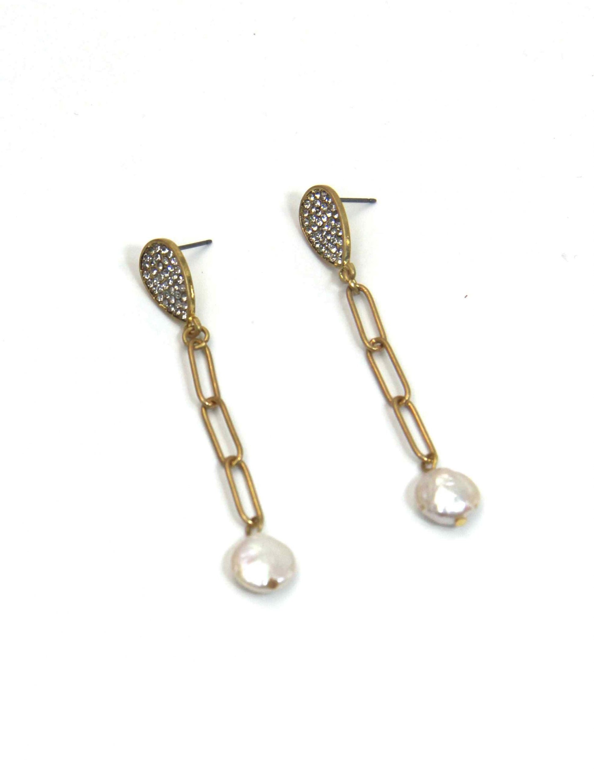 Gold Chain Earring with Pearl Pendant - The Tulip Tree Chiddingstone