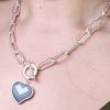 Short Silver Chain Necklace with Semi Precious Heart Pendant