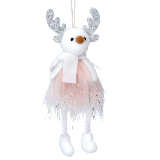 White Reindeer with Pink Fur Dress Fabric Decoration