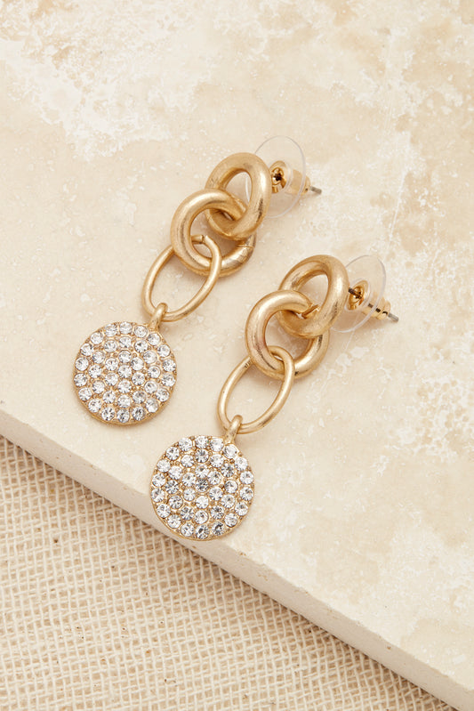 Gold and Crystal Circles Drop Earring