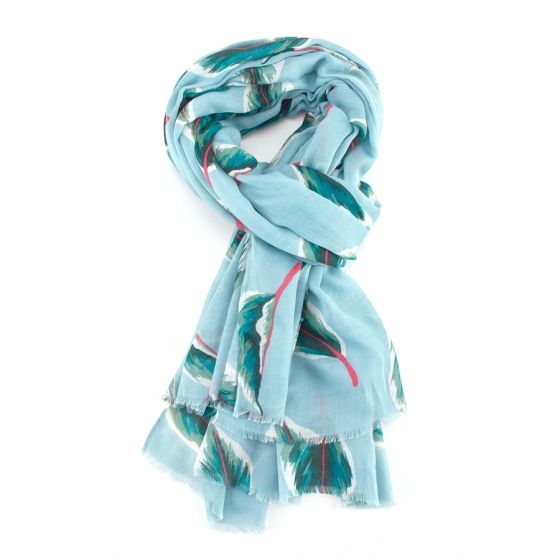 Light Blue Tropical Leaves Scarf