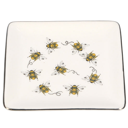 Bees with Silver Edge Ceramic Dish