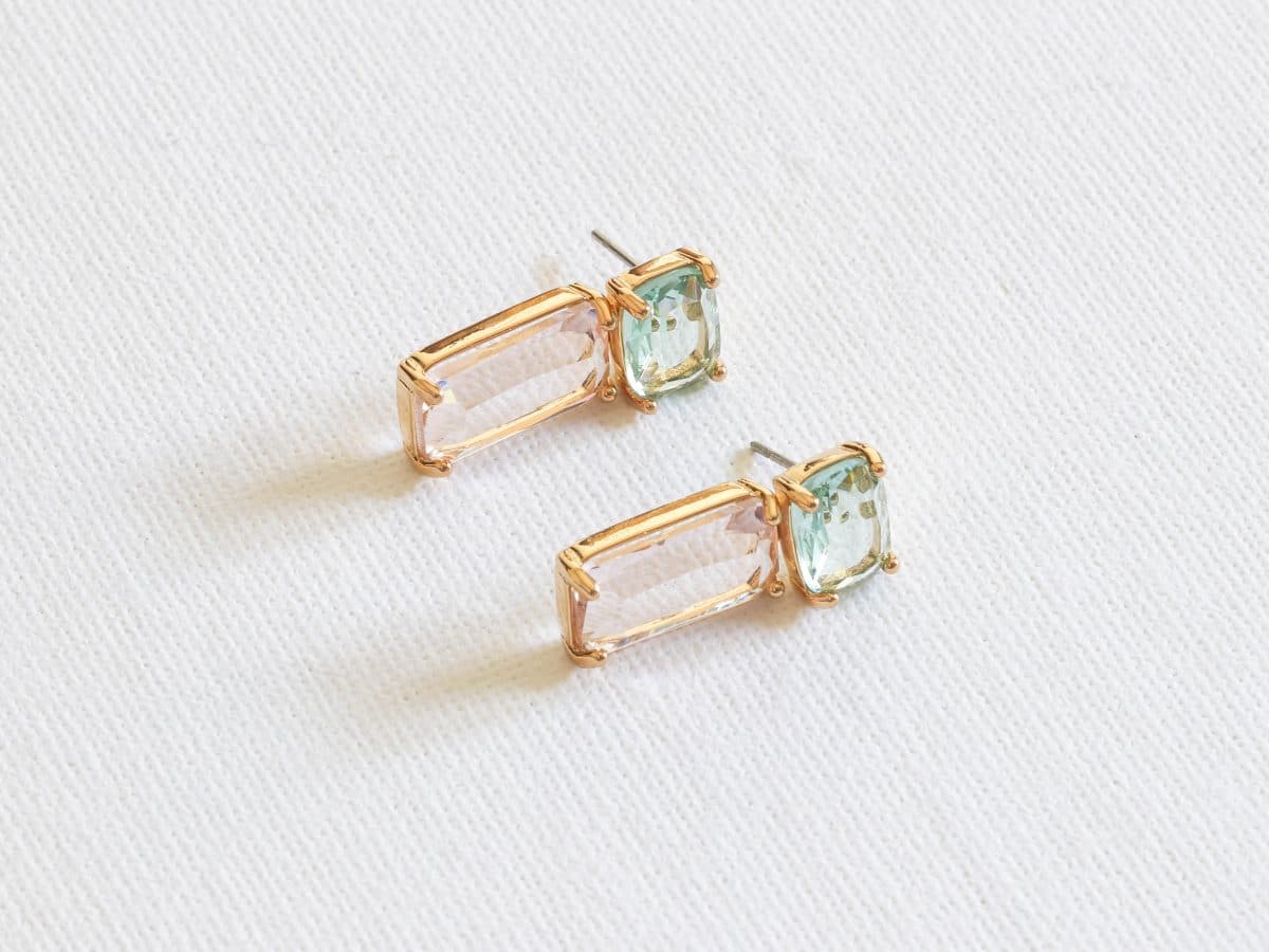 Kim Allure Stone Cut Luxe Earrings in Green and Pink