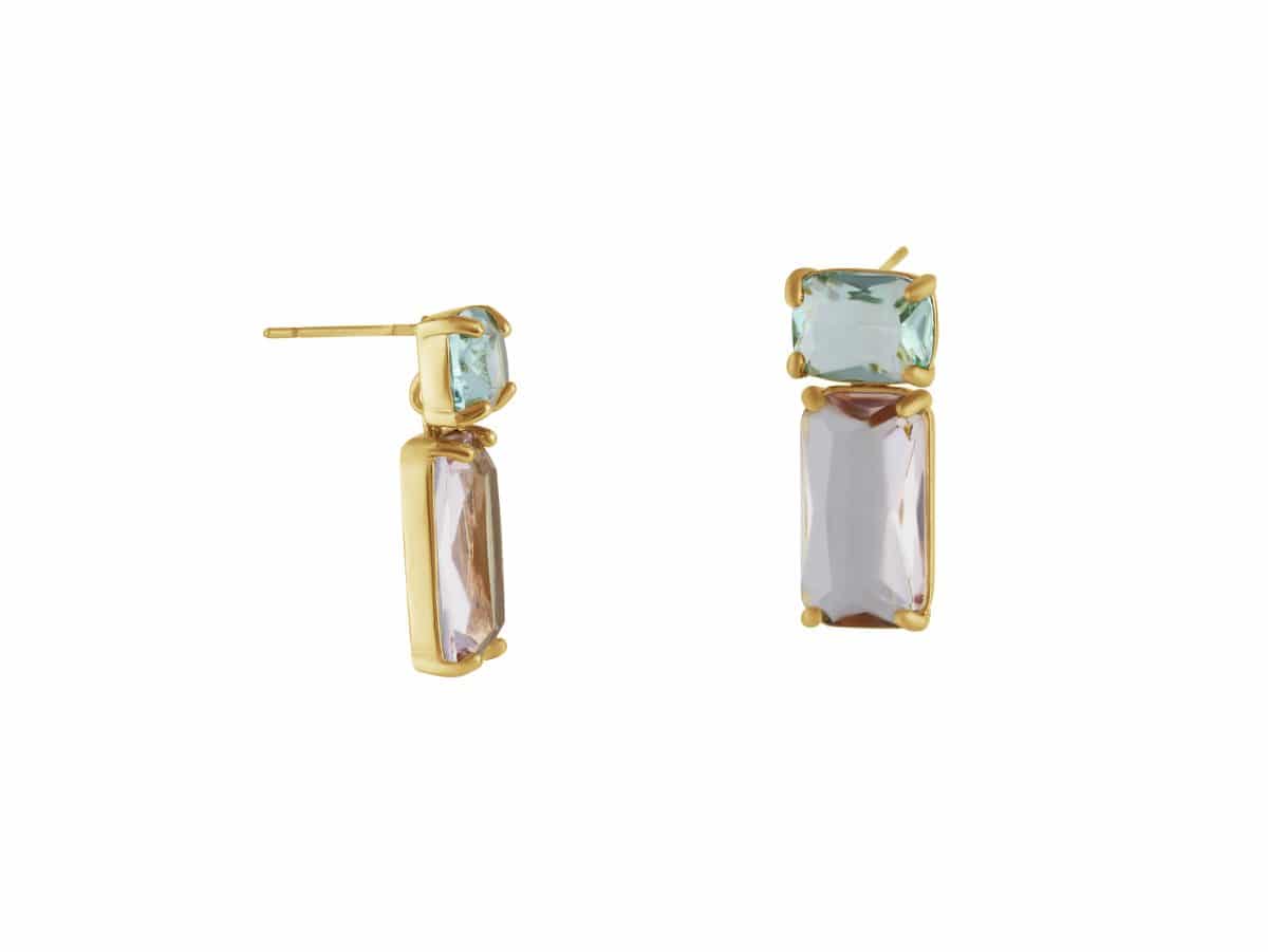 Kim Allure Stone Cut Luxe Earrings in Green and Pink