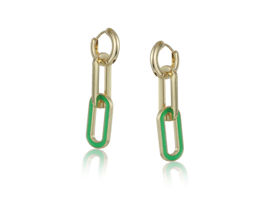 Daphne Paperclip Chain Earrings Green