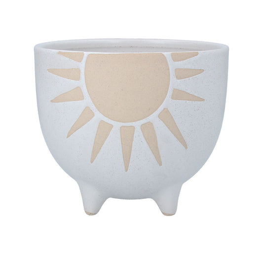Ceramic Bowl Pot Cover White/Natural Sun