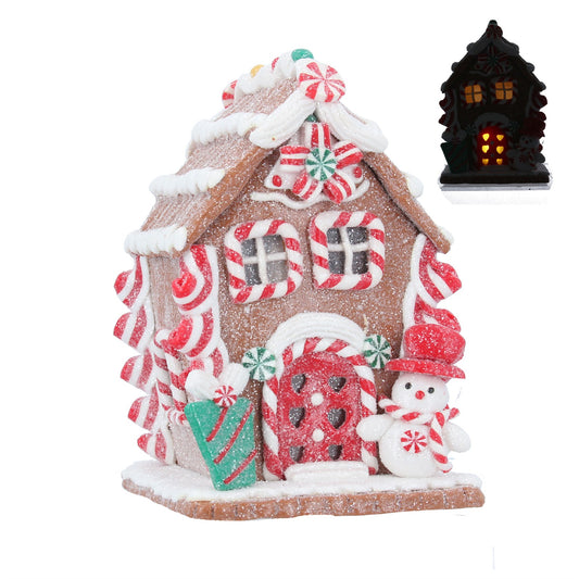 LED Gingerbread Cottage & Snowman Claydough Orn