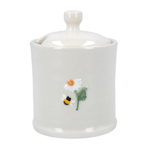 Embossed Stoneware Mini Pot with Lid - Daisy/Bee