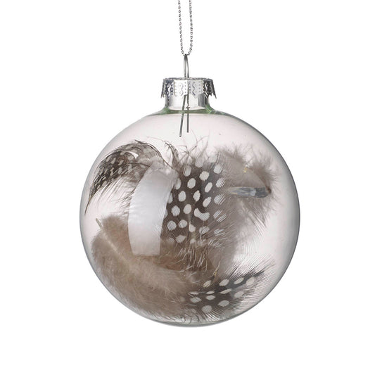 Spotted Feather Filled Glass Bauble
