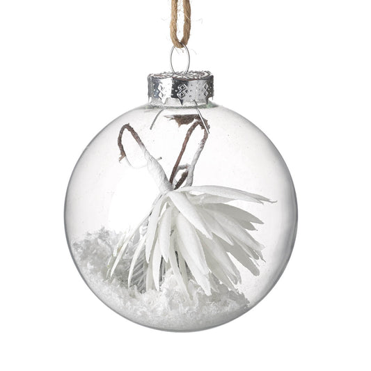 Snowy Pine Filled Glass Round Bauble