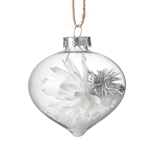 Snowy Pine Filled Glass Drop Bauble