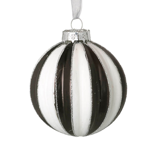 Black and White Striped Round Bauble