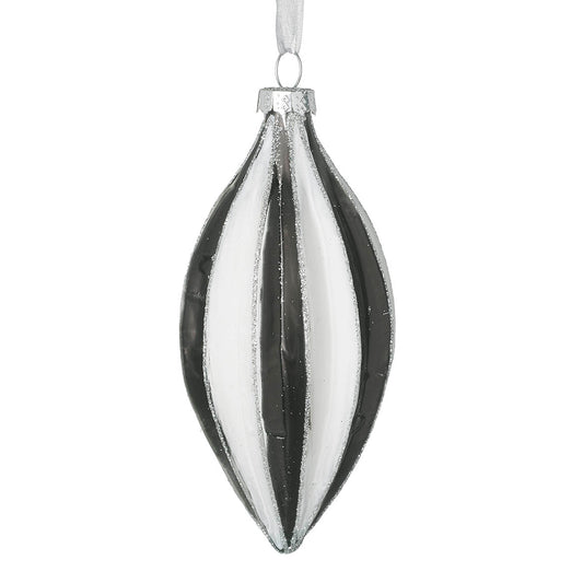 Black and White Striped Droplet Bauble