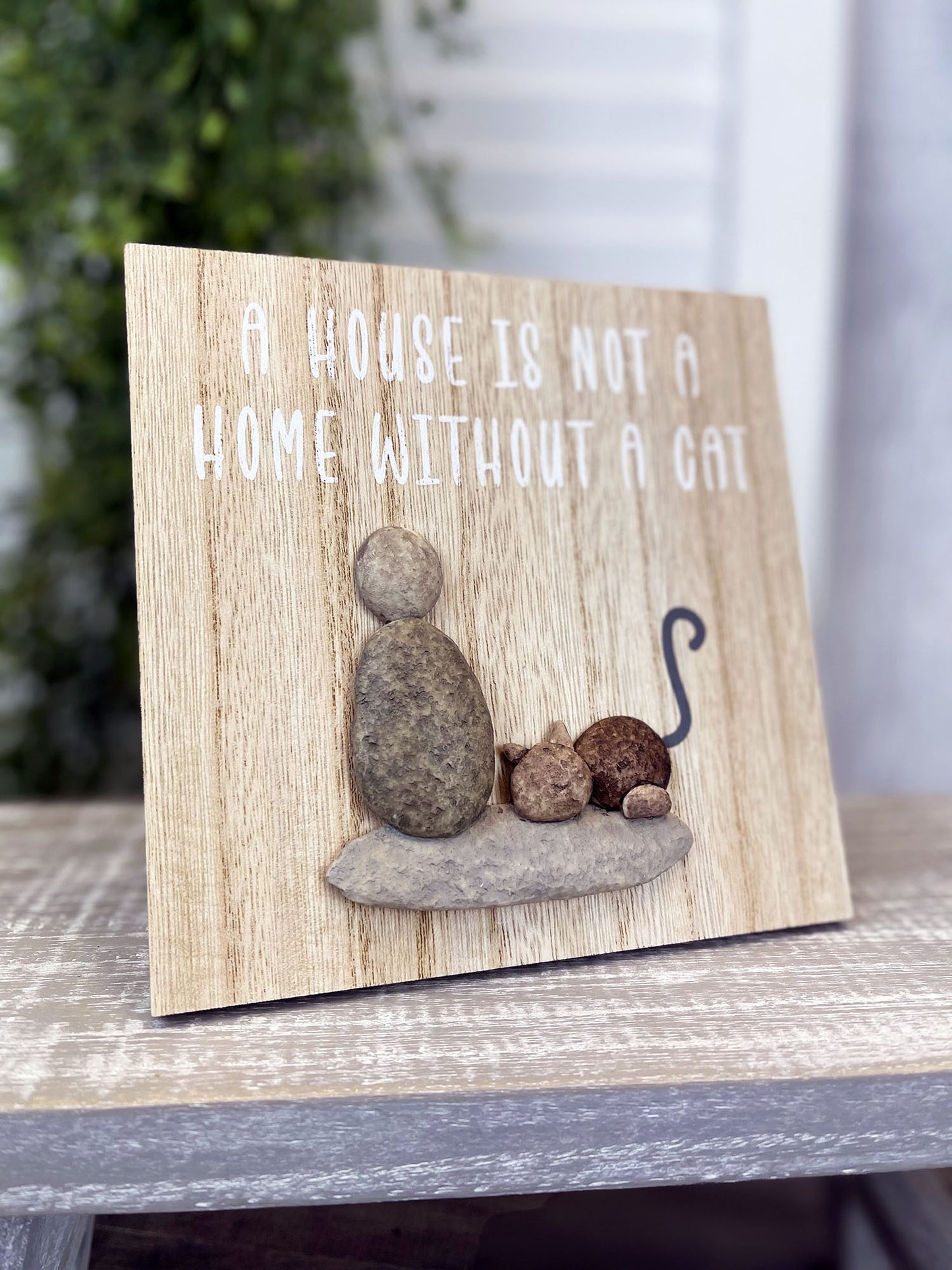 Cat Home Pebble Plaque