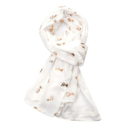 Cream Scarf with Rose Gold Pineapples