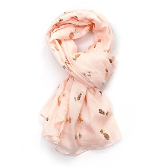 Pink Scarf with Rose Gold Pineapples
