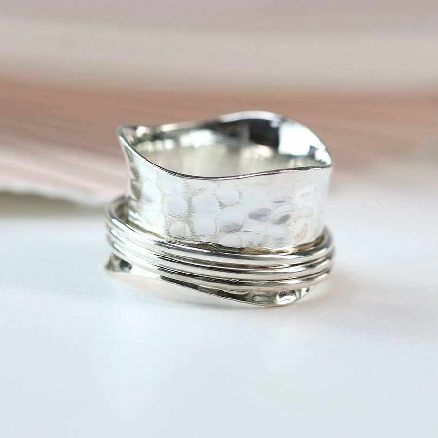 Sterling Silver Wavy Hammered Spinning Ring
