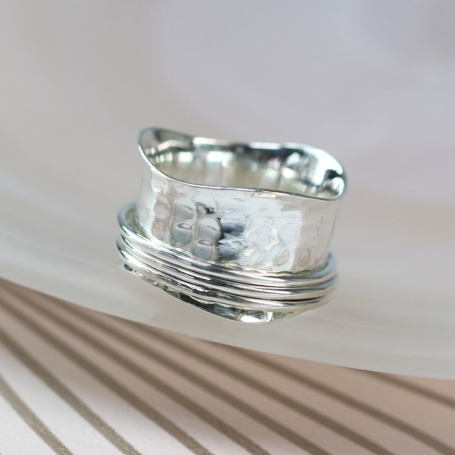 Sterling Silver Wavy Hammered Spinning Ring