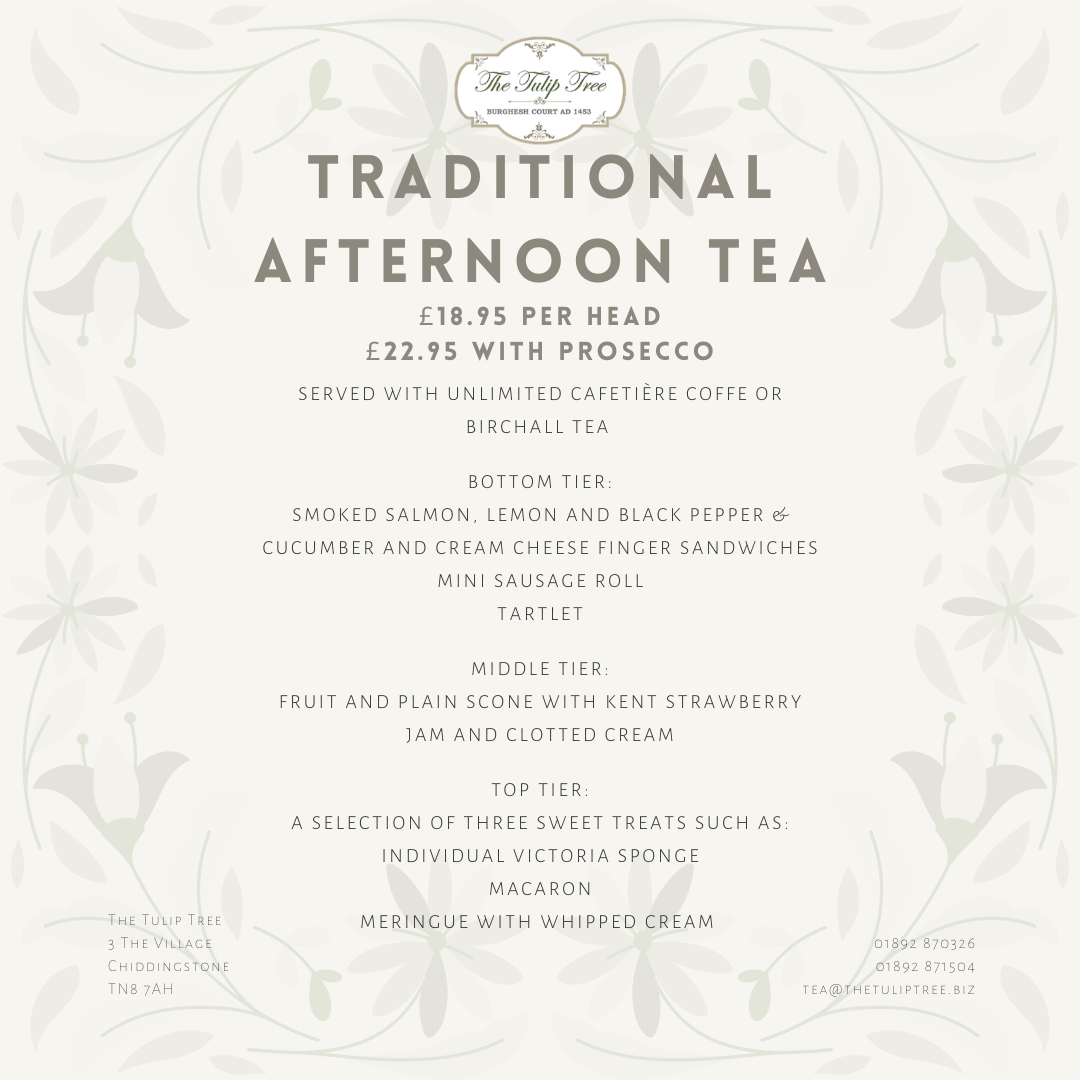 The Tulip Tree Afternoon Tea for Two with Prosecco Gift Card - The Tulip Tree Chiddingstone