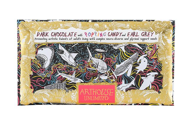 Arthouse Unlimited Rainbow Sharks Dark Chocolate, Popping Candy with Earl Grey