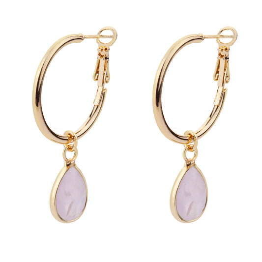 Venus Semi-Precious Stone Crystal Leaver Earrings Gold & Rose Quartz