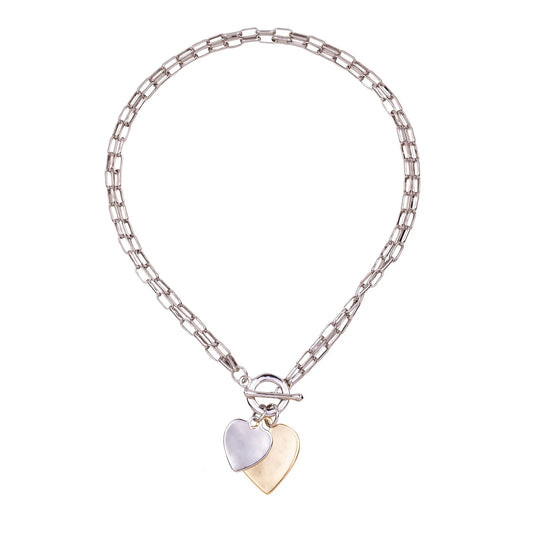 Sweetheart Gold & Silver Heart Chain Link Necklace