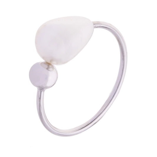 Audrey Silver Cream Faux Pearls Contemporary Abstract Fixed Sizing Ring