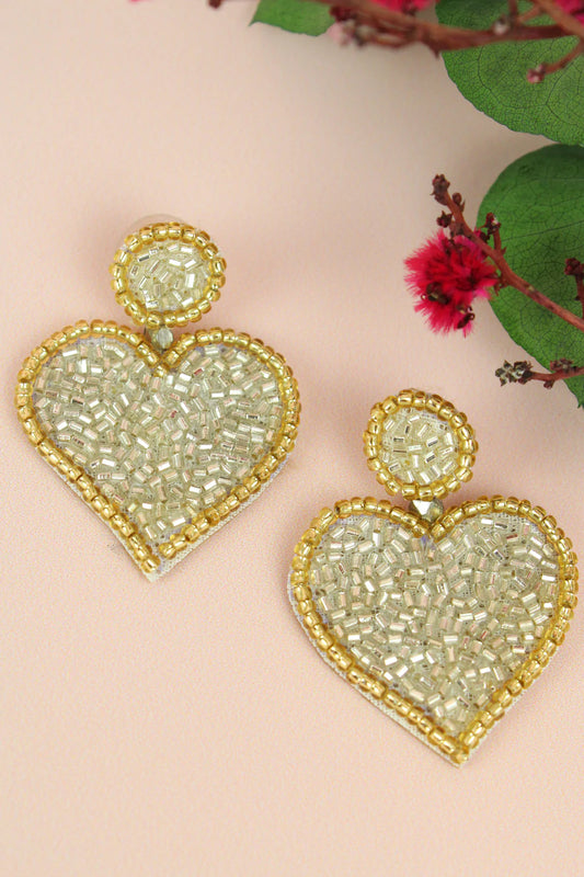 Silver Beaded Heart Earrings