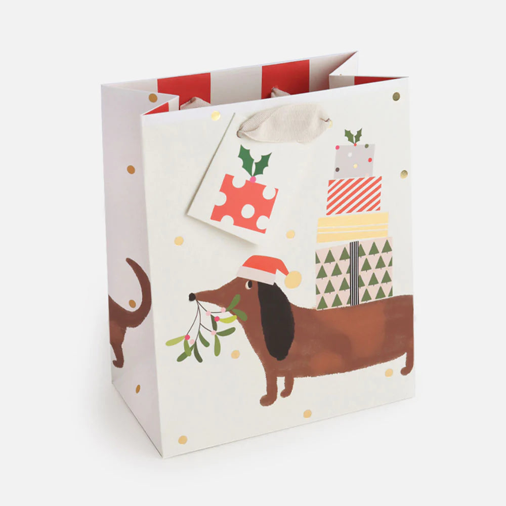 Christmas Sausage Dog & Presents Medium Gift Bag