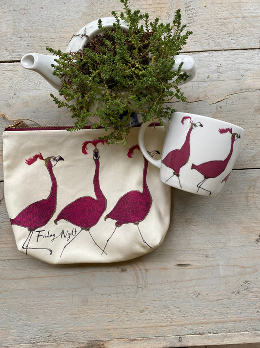 Friday Night Flamingo Makeup Bag and Mug Set