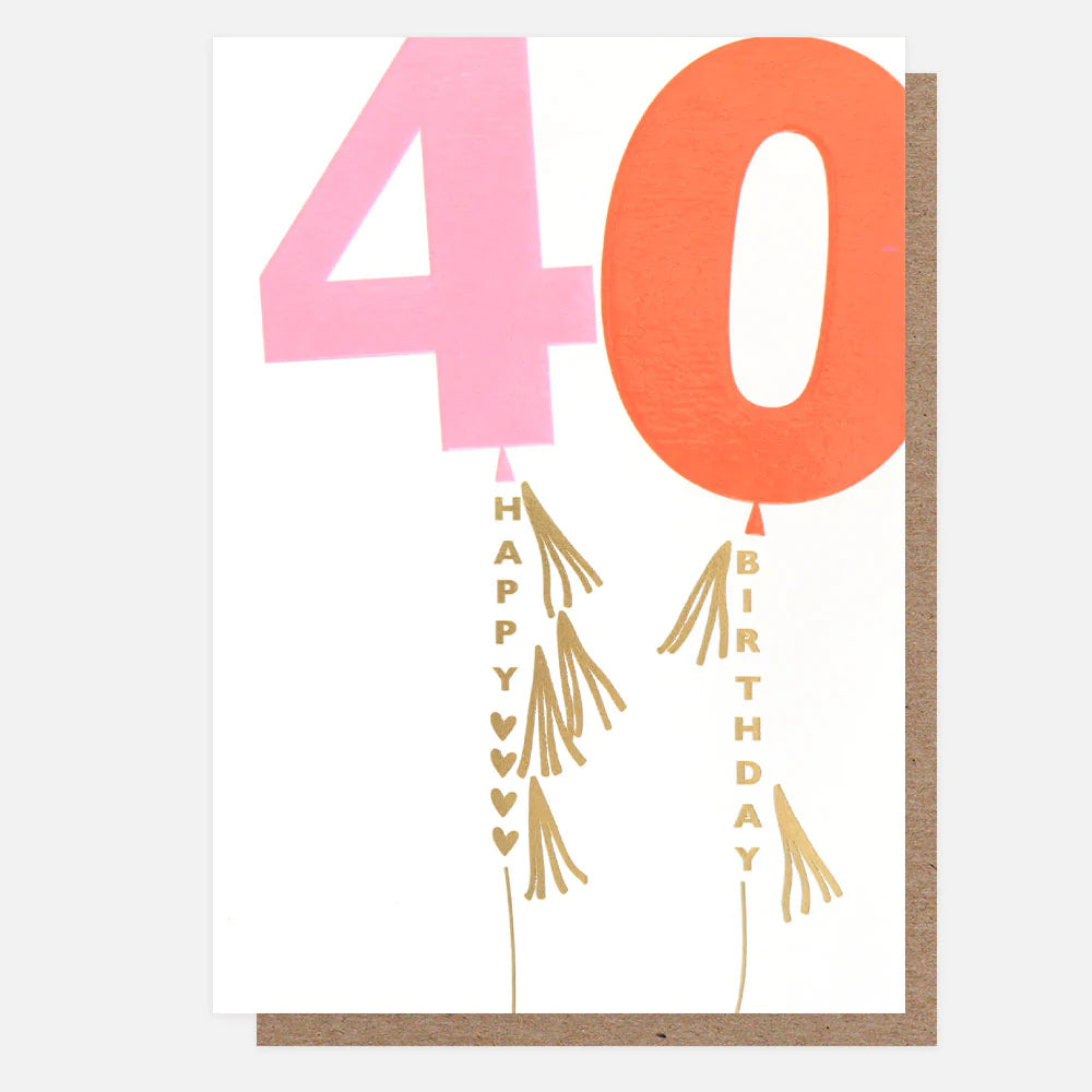Pink/Red Balloon 40Th Birthday Card
