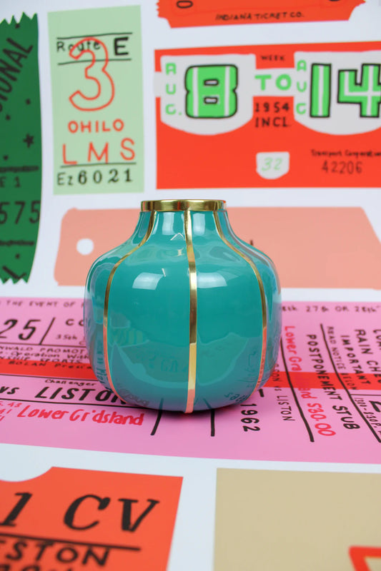 Turquoise Enamel Vase with Brass Detail